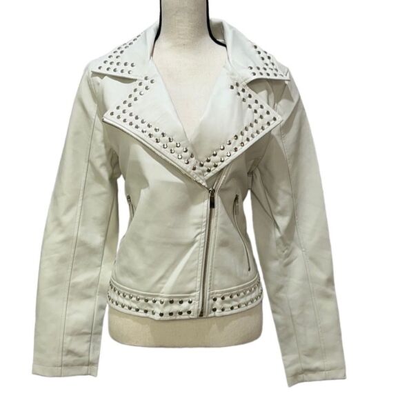 NY&Co Faux-Leather V-Neckline Studded Jacket - Picture 1 of 14